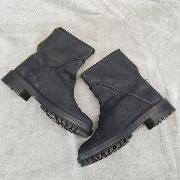 Zara Basic Shoes Womens EU 38 US 7 Black Leather Zip Gold Combat Boots *Read* - Picture 3 of 11